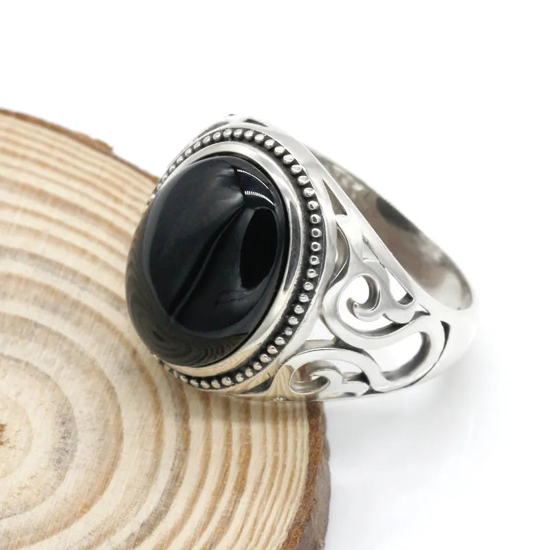 Black Agate Aqeeq Ring in 925 Sterling Silver