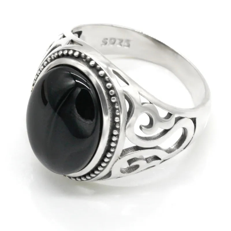 Black Agate Aqeeq Ring in 925 Sterling Silver