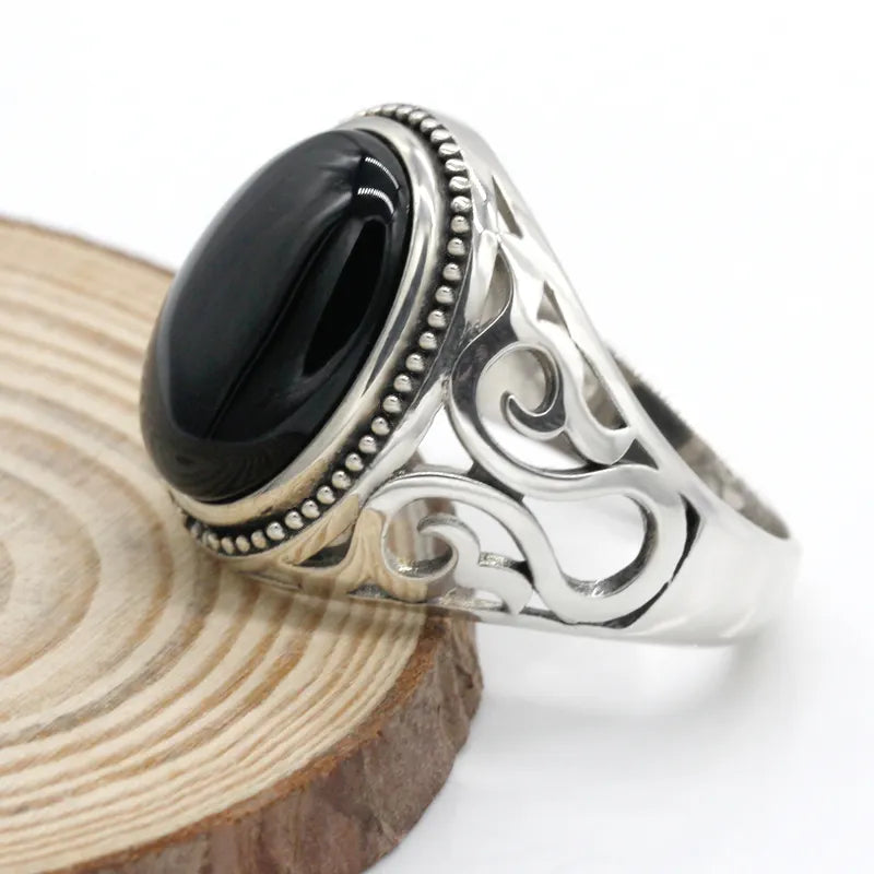 Black Agate Aqeeq Ring in 925 Sterling Silver