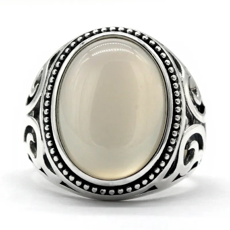 Vit Agat Aqeeq Ring i 925 Sterling Silver